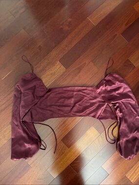 Le Lis Satin Off-Shoulder Burgundy Crop Top